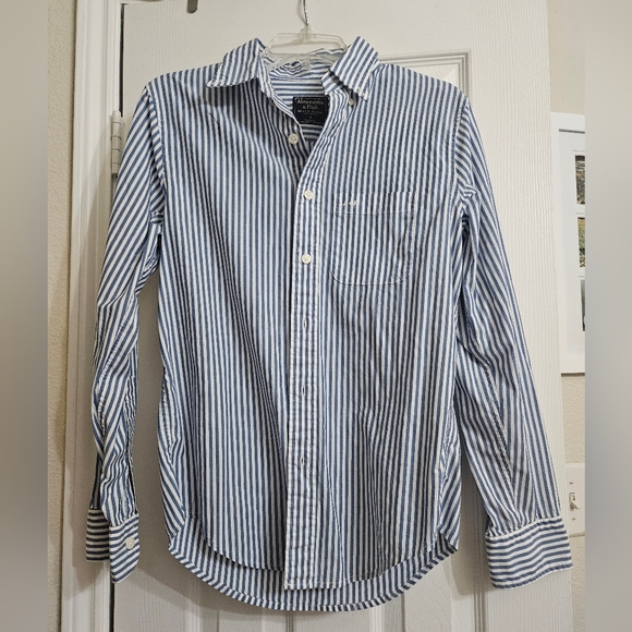 Mens Abercrombie Blue and White Striped Collared Shirt - Picture 1 of 7